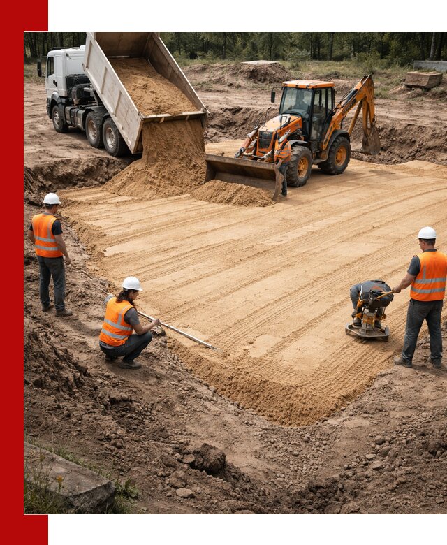 Устройство песчаной подушки для фундаментов и дорог в Кимрах